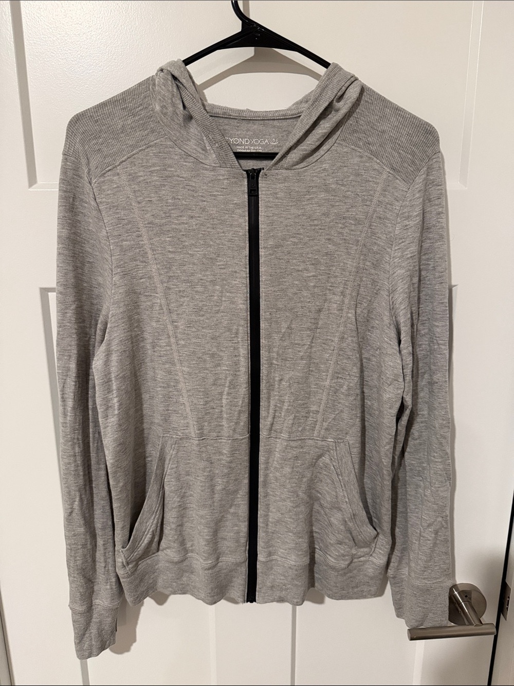 Beyond Yoga Light Gray Full-Zip Hooded Jacket